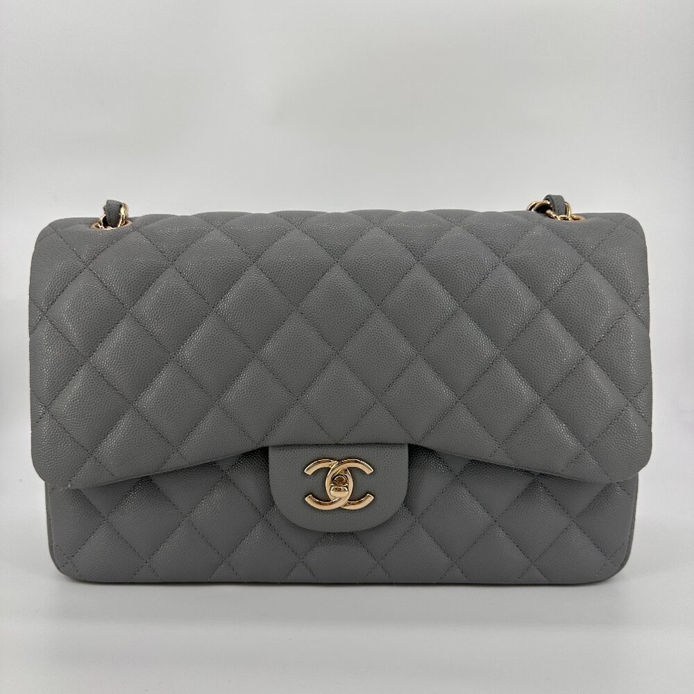 Chanel Grey Caviar Quilted Medium Double Flap Bag